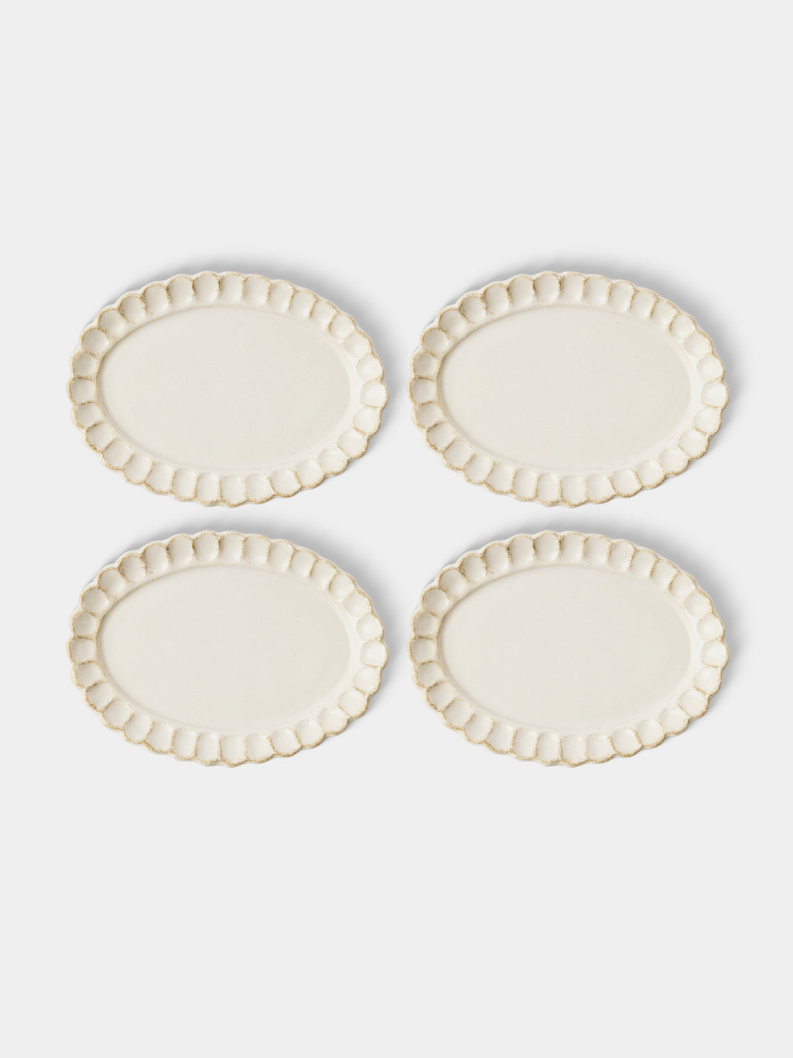 Kaneko Kohyo - Coco Ceramic Oval Dessert / Salad Plates – 8in/20cm (Set of 4) - White - ABASK