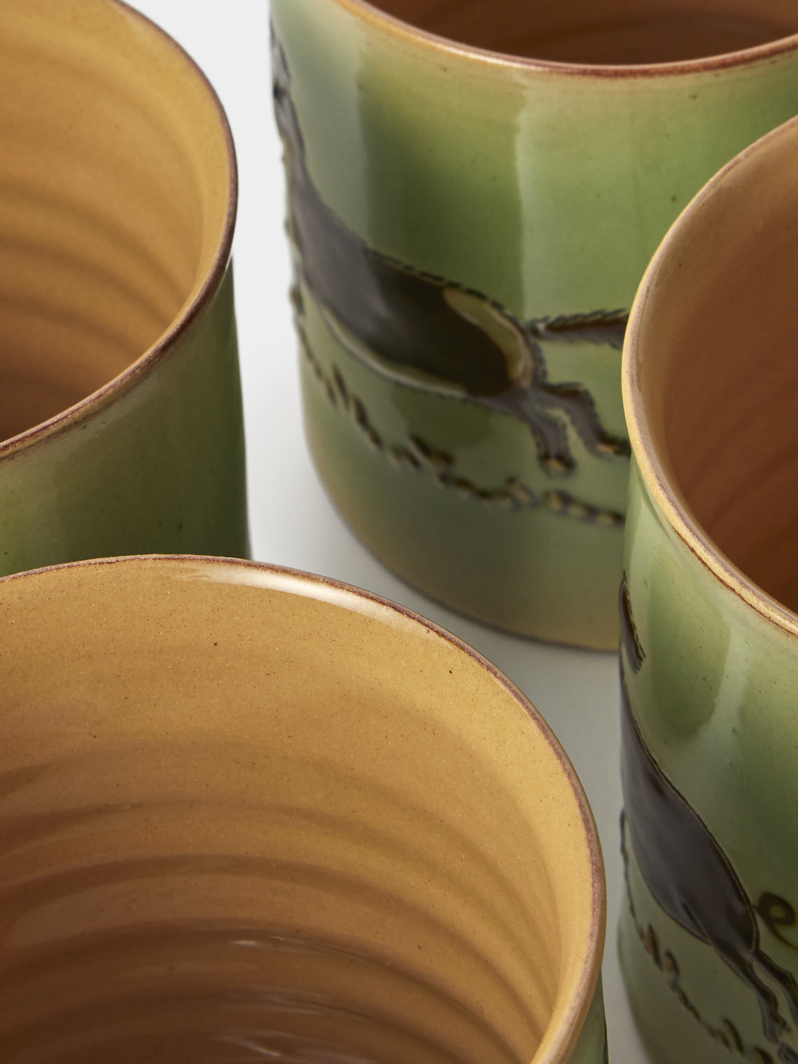 Poterie d’Évires - Animals Hand-Painted Ceramic Mugs (Set of 4) - Green - ABASK