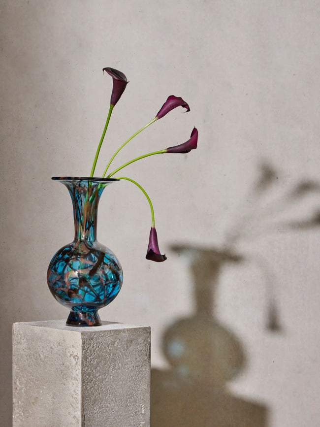 Martyn Thompson Studio - Penny Swirl Hand-Blown Glass Vase (13in/33cm) - Blue - ABASK