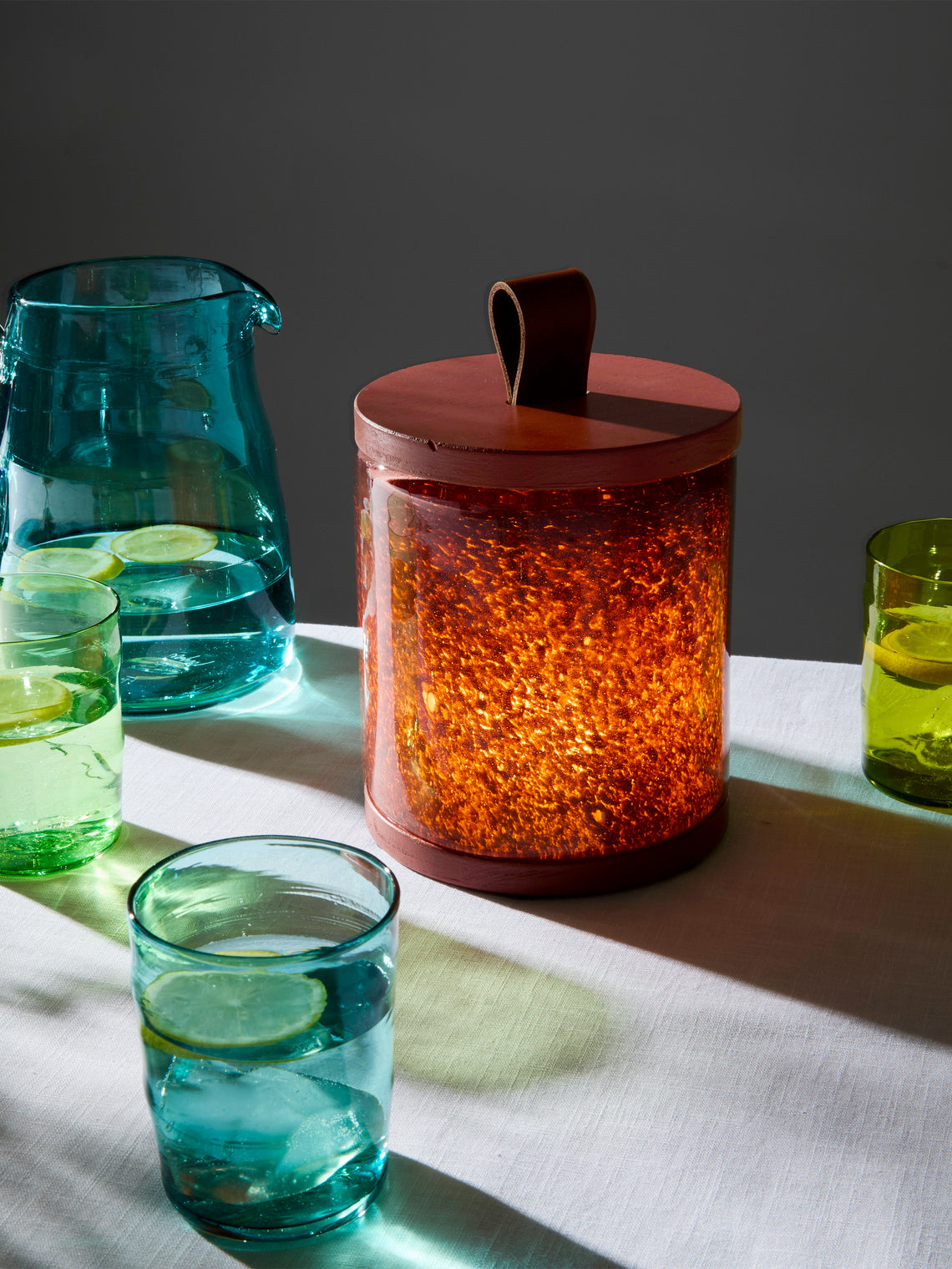 Wannes Antwerp - Antoine Marrakech Hand-Blown Glass and Rubberwood Portable Lamp - Red - ABASK