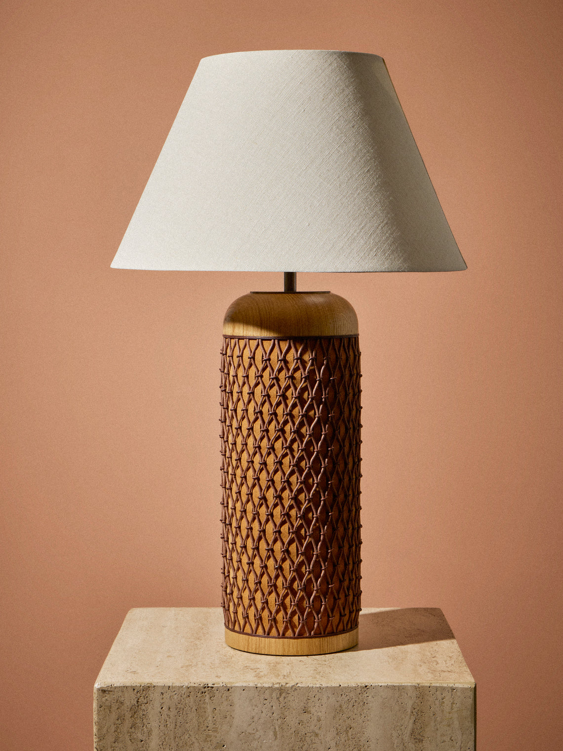 Aimee Betts - Ricasso Barrel Oak and Suede Table Lamp Base - Brown - ABASK