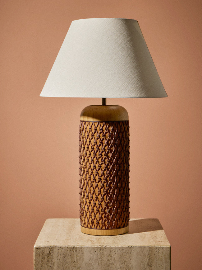 Aimee Betts - Ricasso Barrel Oak and Suede Table Lamp Base - Brown - ABASK