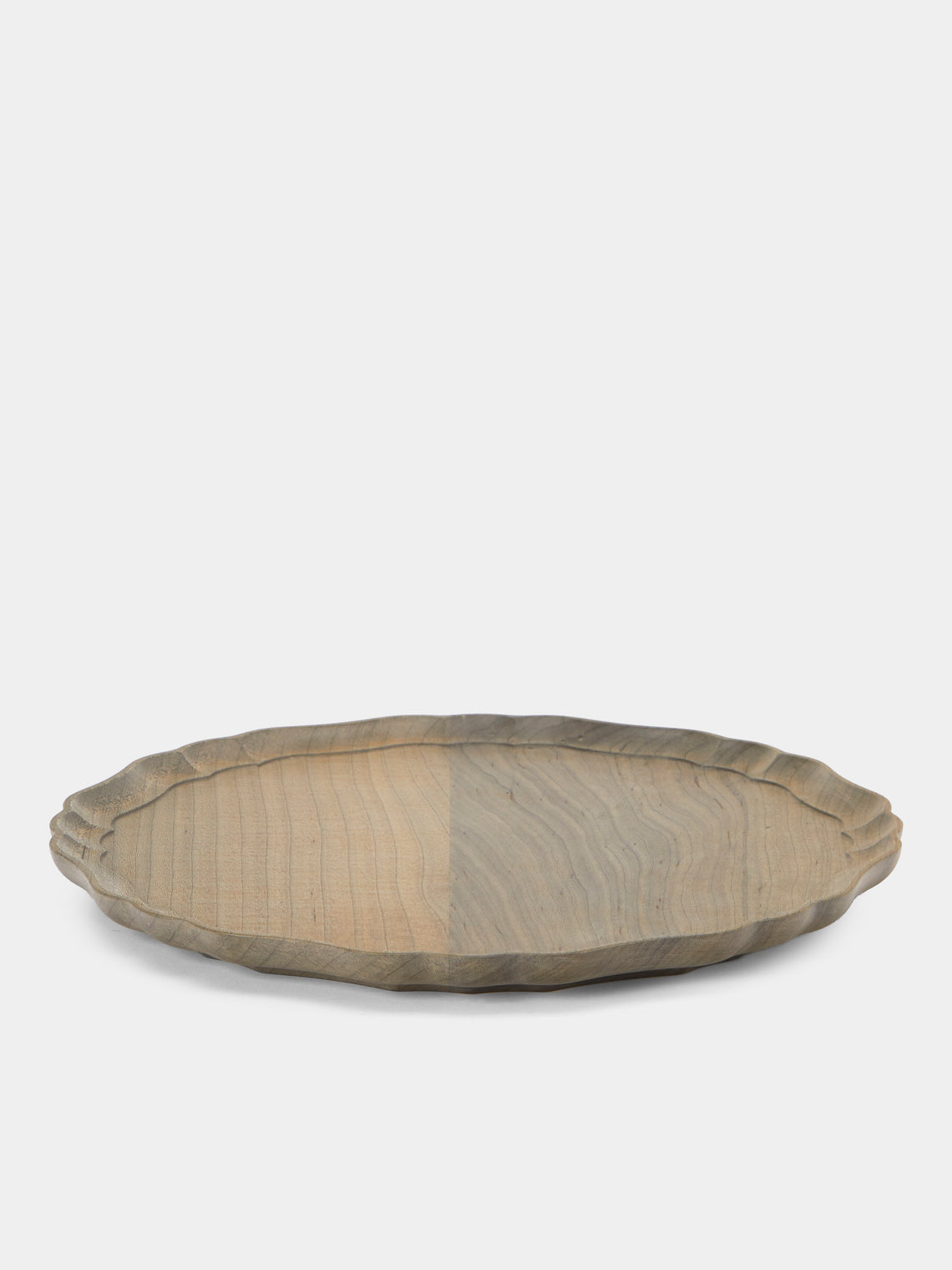 Ifuji - Italian Hand-Carved Wood Round Tray (11.5in/29cm) - Brown - ABASK