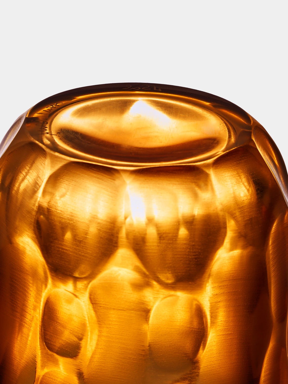 Micheluzzi Glass - Rullo Miele Bamboo Hand-Blown Murano Glass Vase (4.5in/11cm) - Orange - ABASK