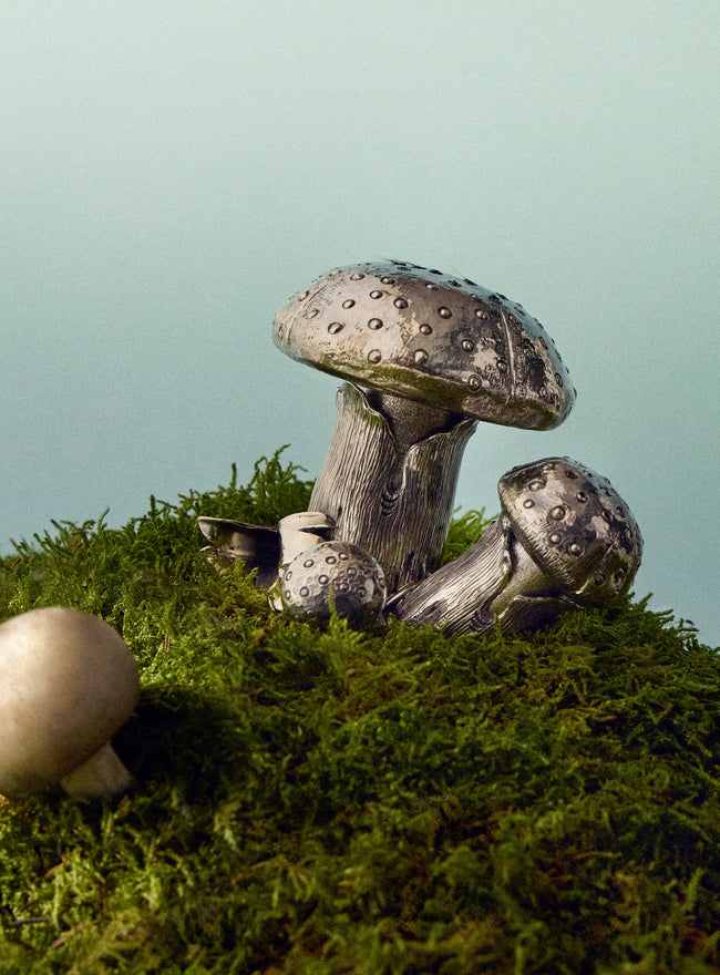 Orto Argenteo - Mushroom Sterling Silver Large Salt and Pepper Shakers (Set of 2) - Silver - ABASK