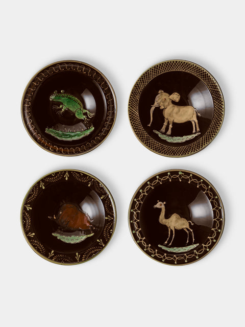 Poterie d’Évires - Animals Hand-Painted Ceramic Breakfast Bowls (Set of 4) - Dark Brown - ABASK - 
