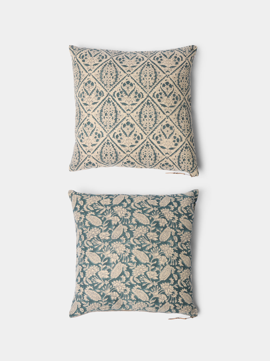 Chamois - Block-Printed Linen Cushions – 19.5in/50cm (Set of 2) - Blue - ABASK