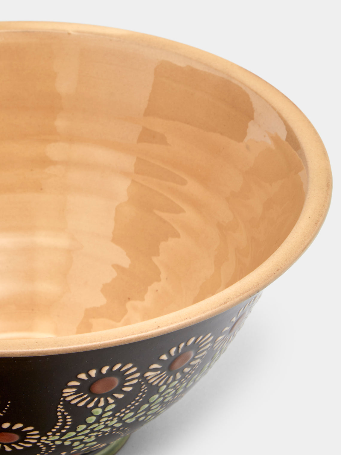 Poterie d’Évires - Flowers Hand-Painted Ceramic Large Serving Bowl - Dark brown - ABASK