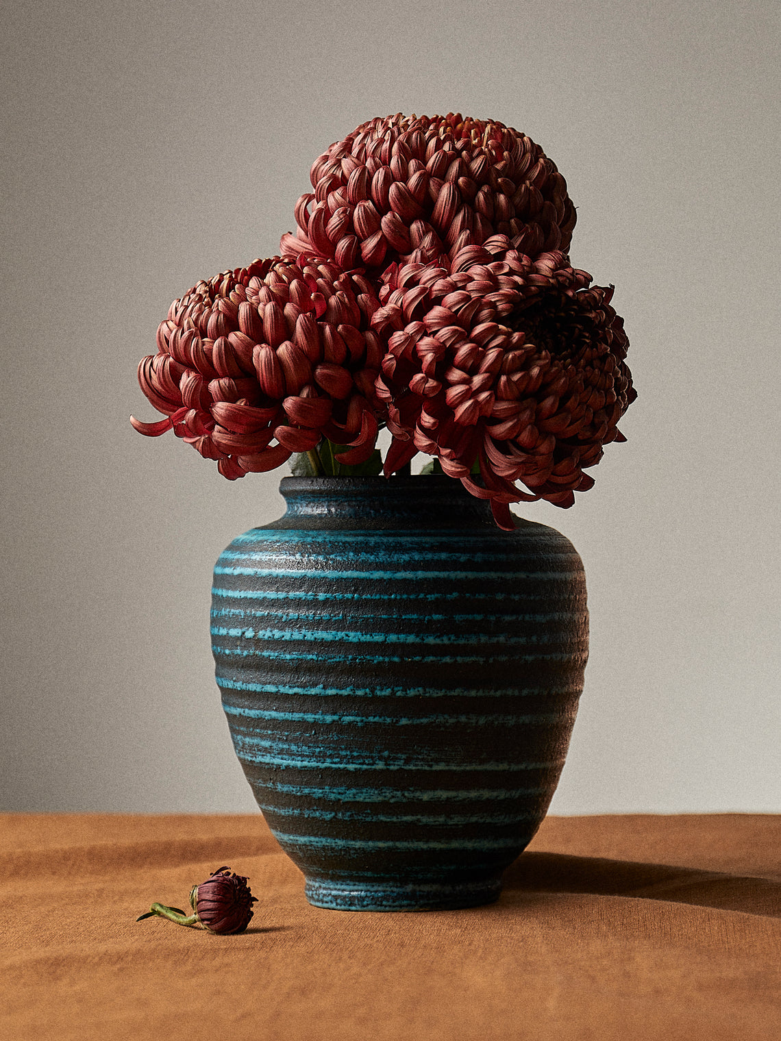 Antique and Vintage - Mid-Century Accolay Ceramic Vase (7in/18cm) - Blue - ABASK