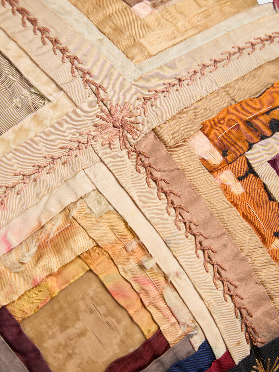 By Walid - 19th-Century Log Cabin Patchwork Damask Cushion (19.5in/50cm) - Multiple - ABASK