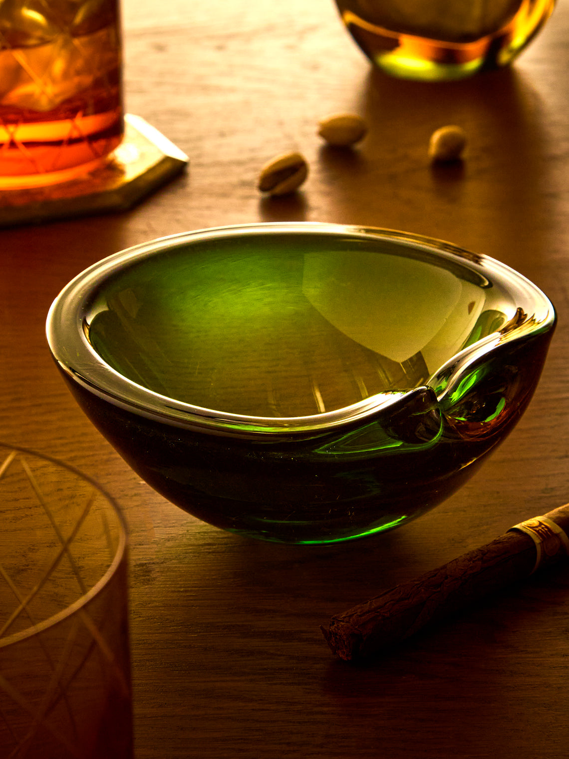 Antique and Vintage - Mid-Century Murano Glass Ashtray - Green - ABASK