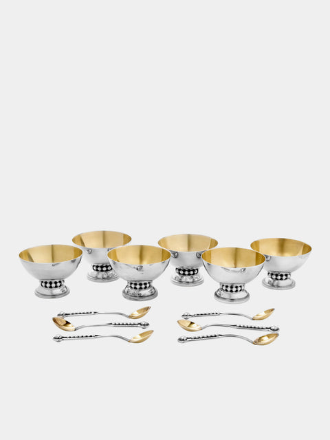 Antique and Vintage - 1930s Silver-Plated Ice Cream Bowls and Spoons (Set of 6) - Silver - ABASK - 