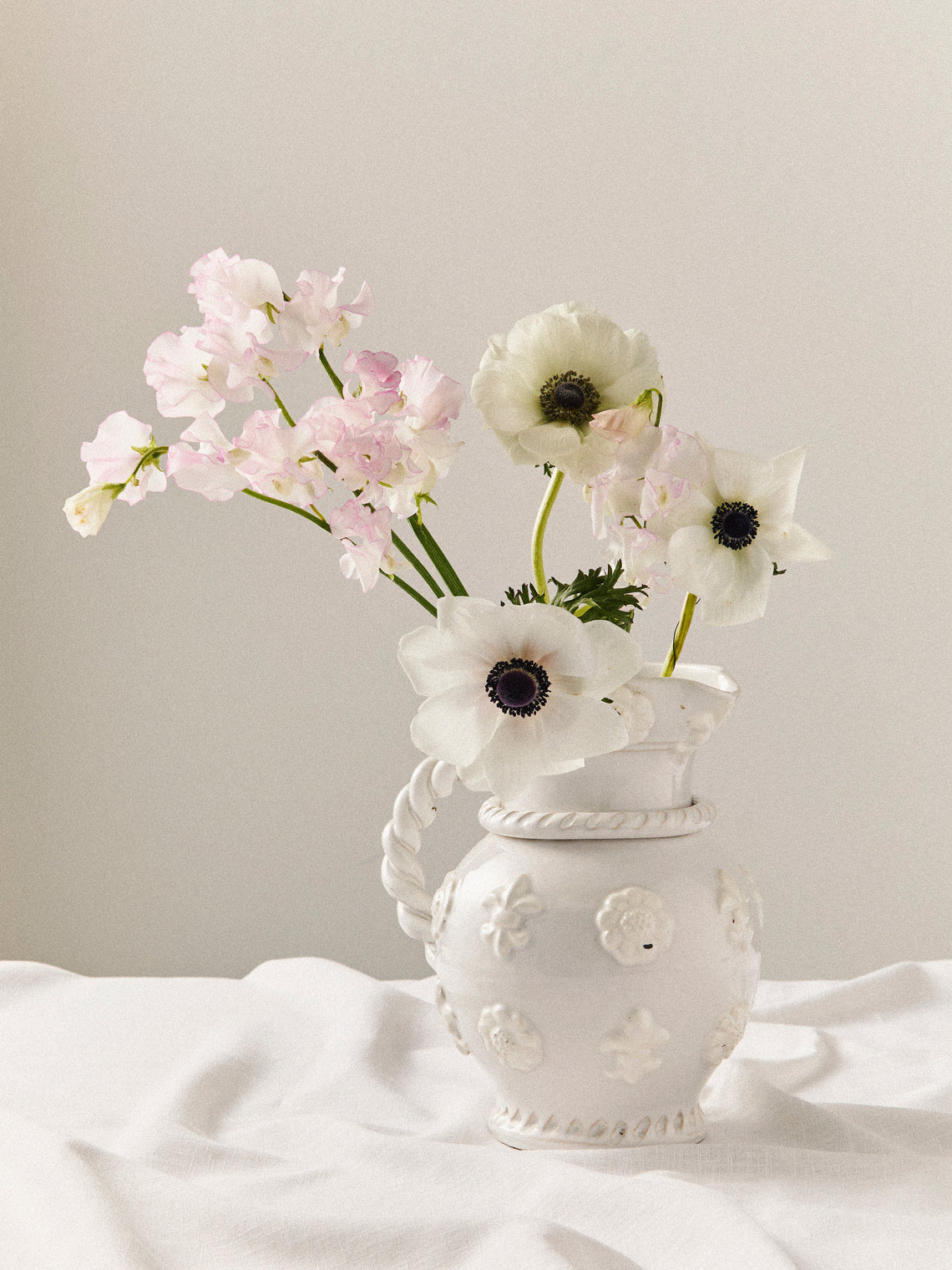 Antique and Vintage - 1940s Émile Tessier Ceramic Rope-Handled Vase (10.5in/26.5cm) - White - ABASK