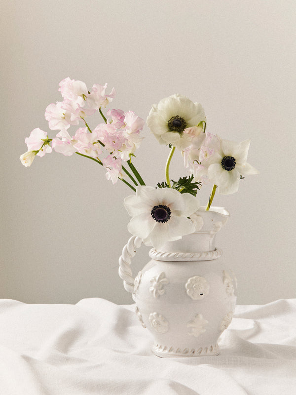 Antique and Vintage - 1940s Émile Tessier Ceramic Rope-Handled Vase (10.5in/26.5cm) - White - ABASK