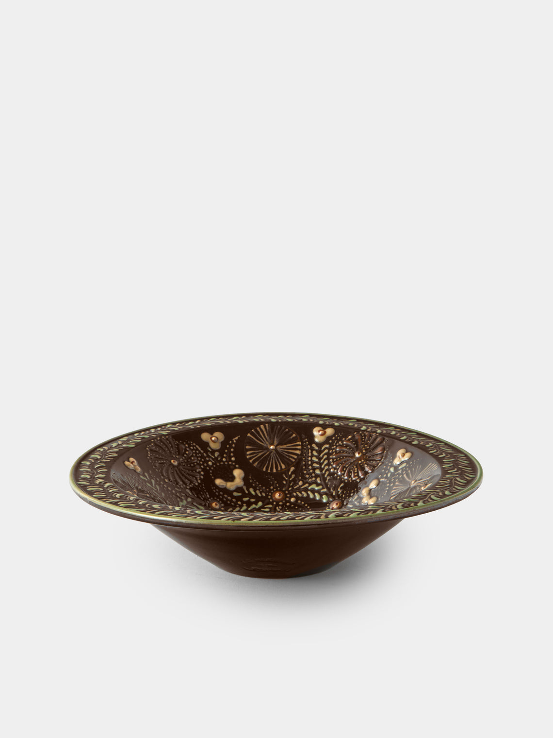 Poterie d’Évires - Flowers Hand-Painted Ceramic Small Serving Bowl - Dark Brown - ABASK - 