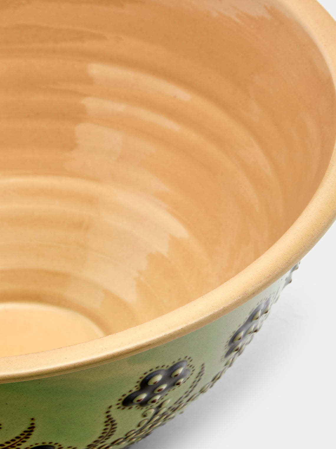 Poterie d’Évires - Flowers Hand-Painted Ceramic Large Serving Bowl - Green - ABASK