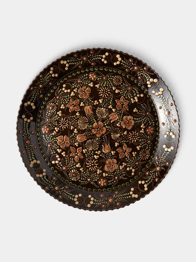 Poterie d’Évires - Flowers Hand-Painted Ceramic Large Platter - Dark brown - ABASK - 