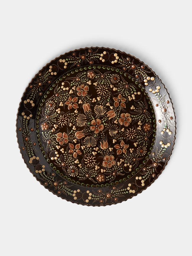 Poterie d’Évires - Flowers Hand-Painted Ceramic Large Platter - Dark brown - ABASK - 