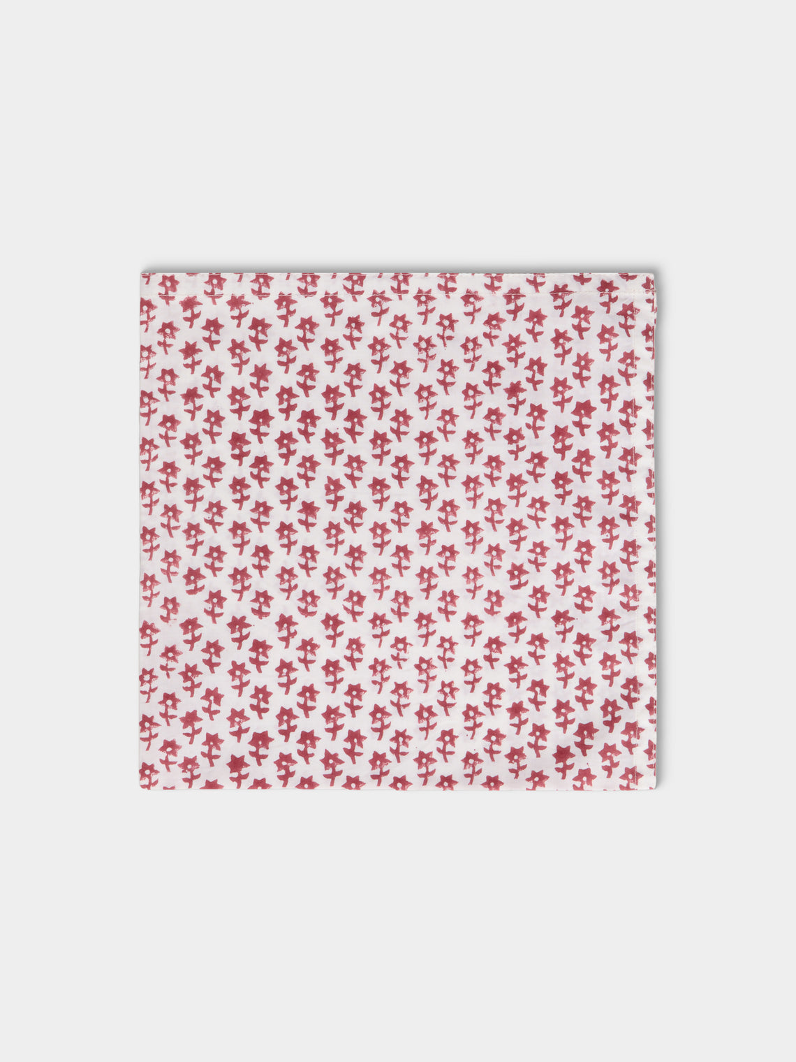 Chamois - Dancing Star Block-Printed Cotton Napkins (Set of 8) - Red - ABASK - 