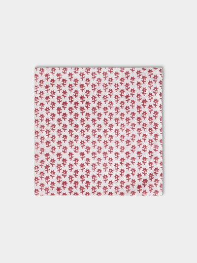 Chamois - Dancing Star Block-Printed Cotton Napkins (Set of 8) - Red - ABASK - 