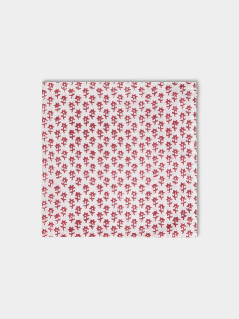 Chamois - Dancing Star Block-Printed Cotton Napkins (Set of 8) - Red - ABASK - 