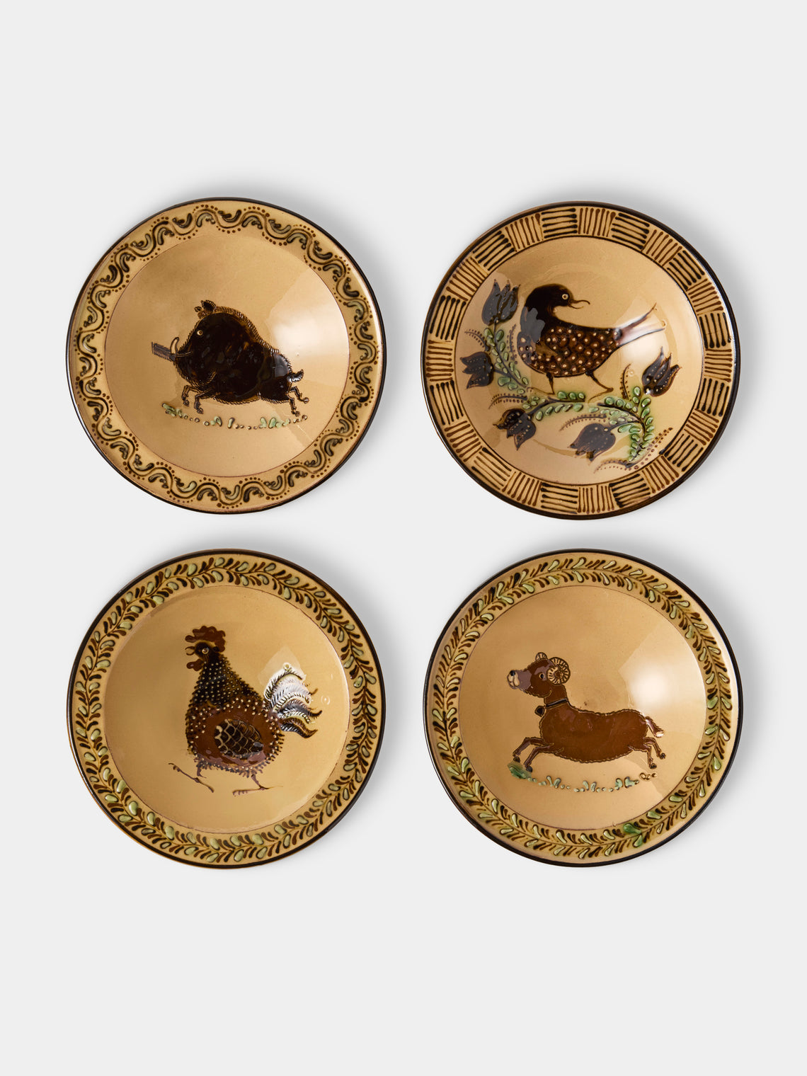 Poterie d’Évires - Animals Hand-Painted Ceramic Breakfast Bowls (Set of 4) - Cream - ABASK - 