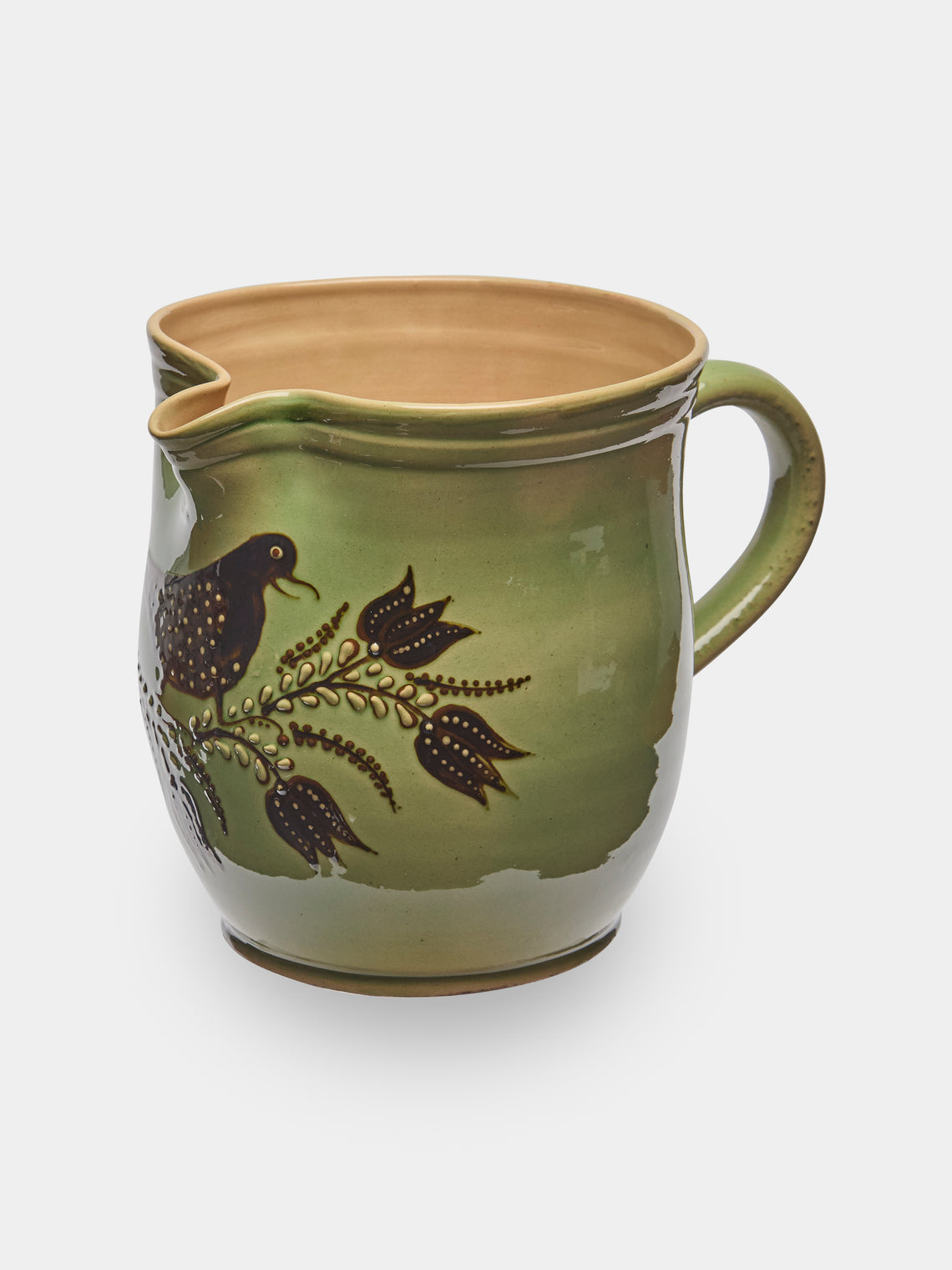 Poterie d’Évires - Birds Hand-Painted Ceramic Jug (70.5oz/2L) - Green - ABASK - 