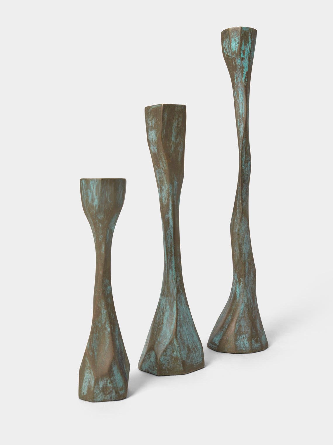 Viya - | Set of 3 | Forged Brass Candle Holders - Bronze - ABASK