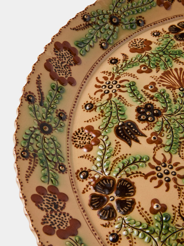 Poterie d’Évires - Flowers Hand-Painted Ceramic Round Platter - Cream - ABASK