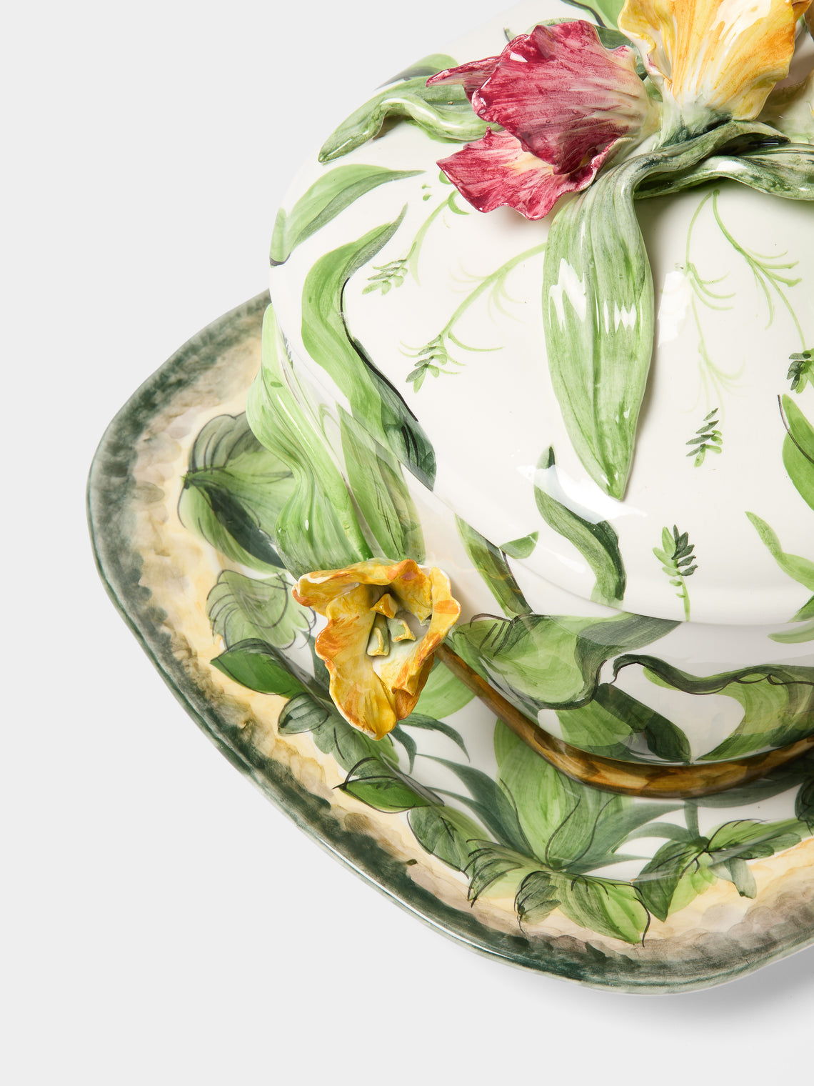 Fioravola - Tulips Hand-Painted Ceramic Tureen with Platter - White - ABASK