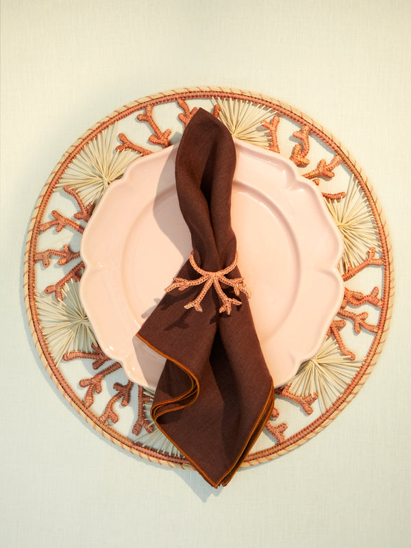 Coro Cora - Coral Handwoven Iraca Palm Placemats (Set of 4) -  - ABASK