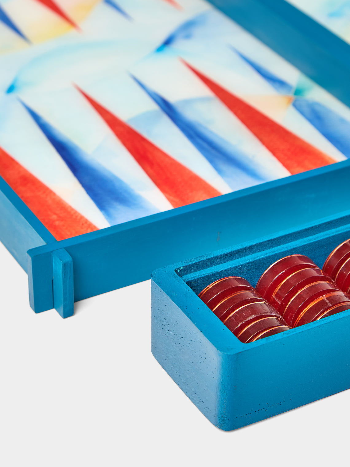 Valeria Molinari - Water Hand-Painted Watercolor Wood Backgammon Set - Blue - ABASK