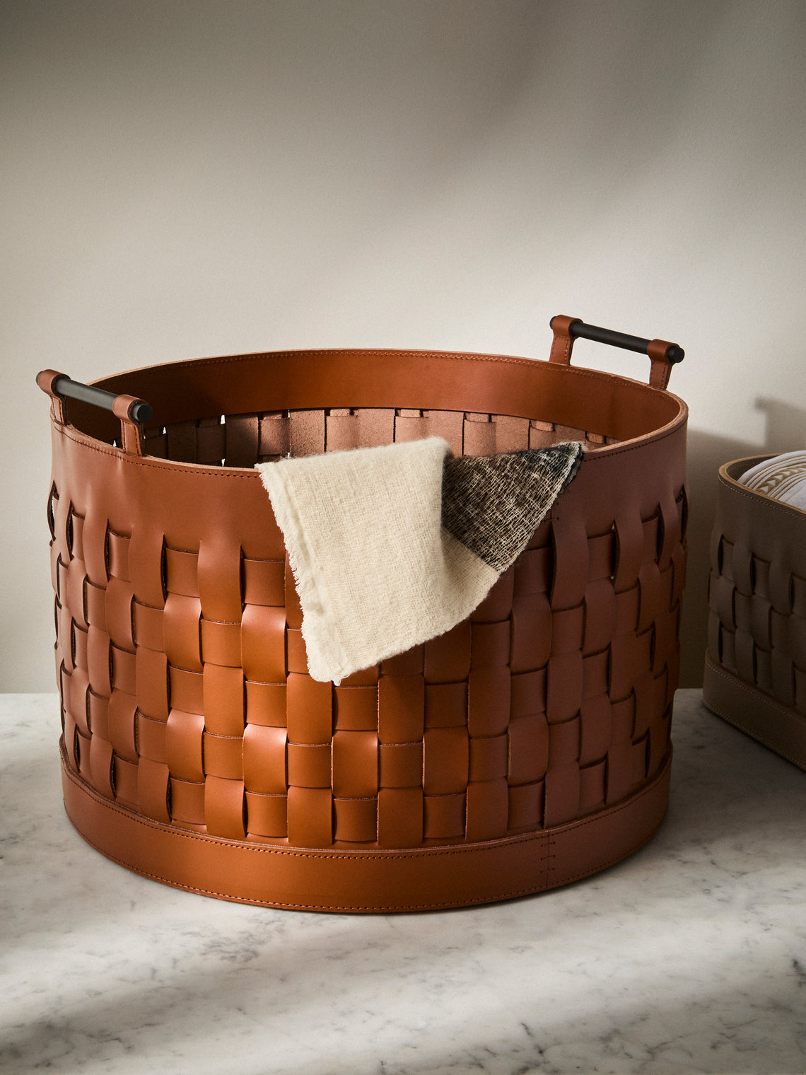 Rabitti 1969 - Ravenna Leather Round Tall Basket - Orange - ABASK