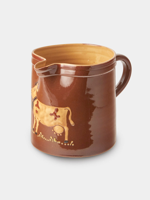 Poterie d’Évires - Cows Hand-Painted Ceramic Straight-Edge Medium Jug - Light Brown - ABASK - 