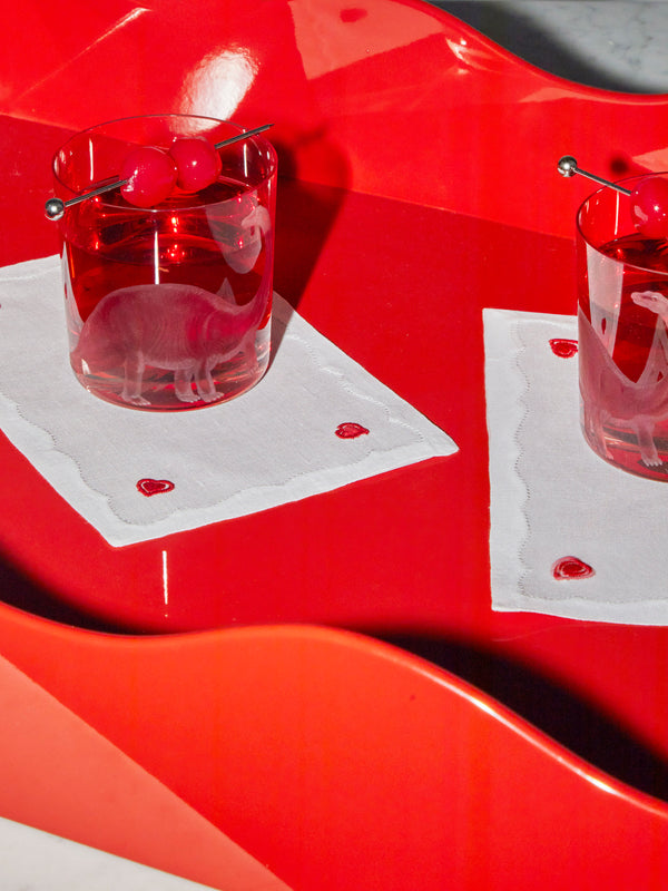 Taf Firenze - Hearts Hand-Embroidered Cocktail Napkins (Set of 6) -  - ABASK