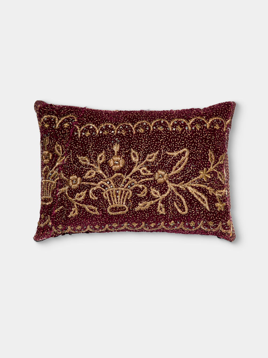 By Walid - 19th-Century Ottoman Sirma Embroidery Linen and Damask Pillow (21in/54cm) - Multiple - ABASK - 