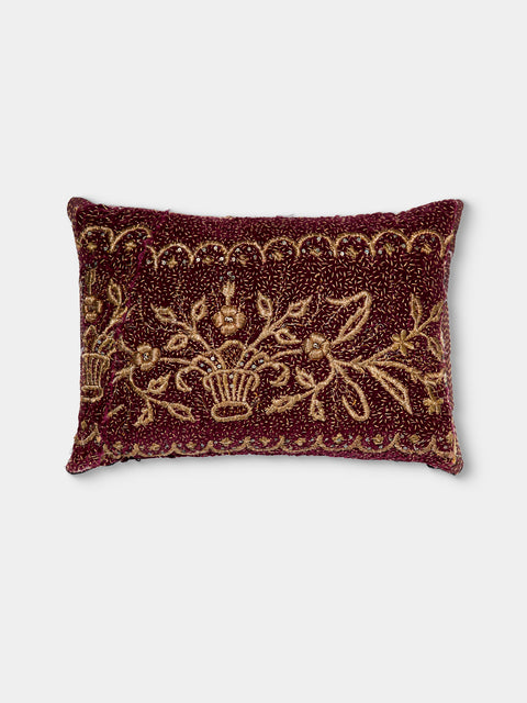 By Walid - 19th-Century Ottoman Sirma Embroidery Linen and Damask Pillow (21in/54cm) - Multiple - ABASK - 