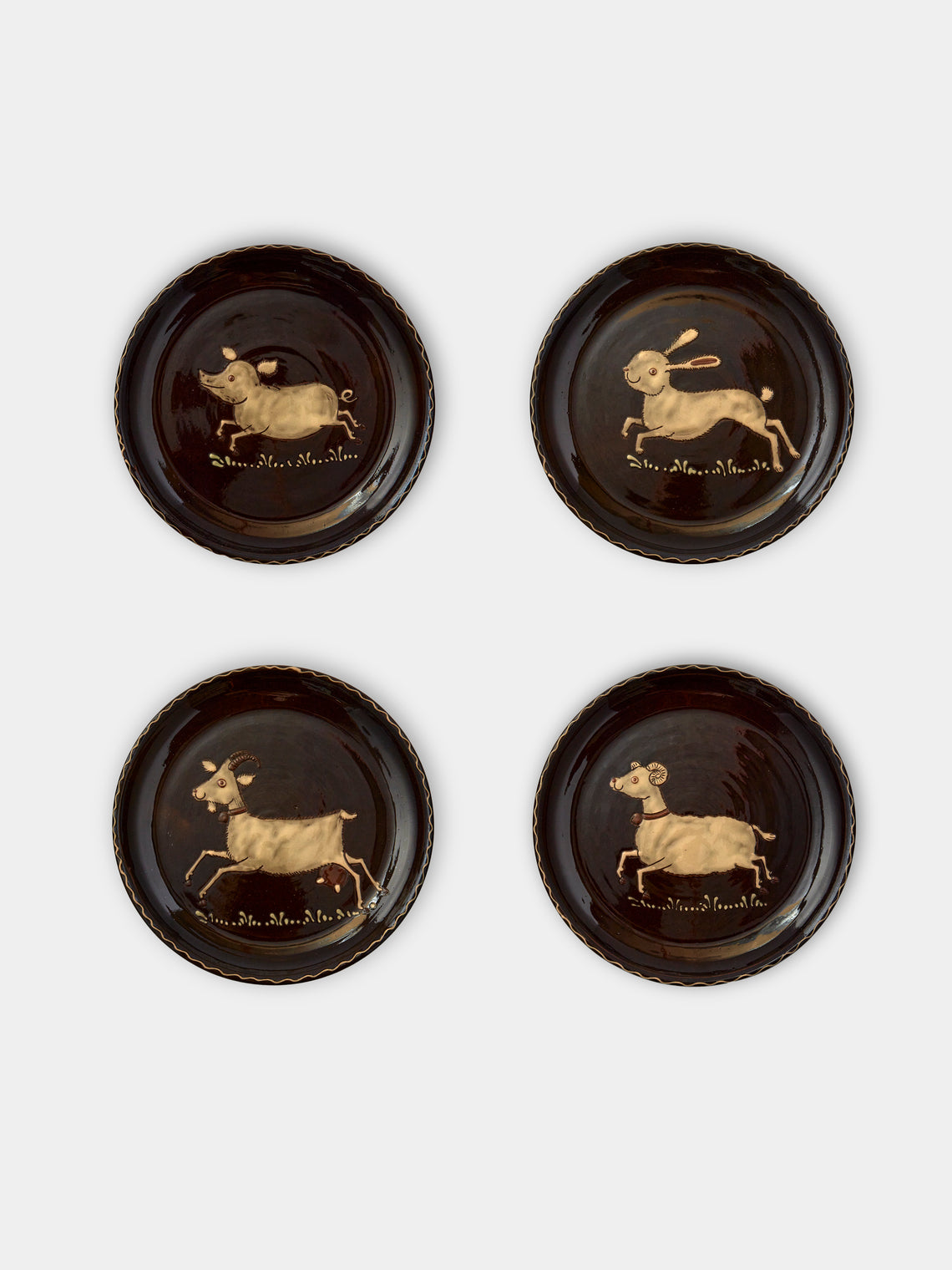 Animals Hand-Painted Ceramic Side Plates (Set of 4)