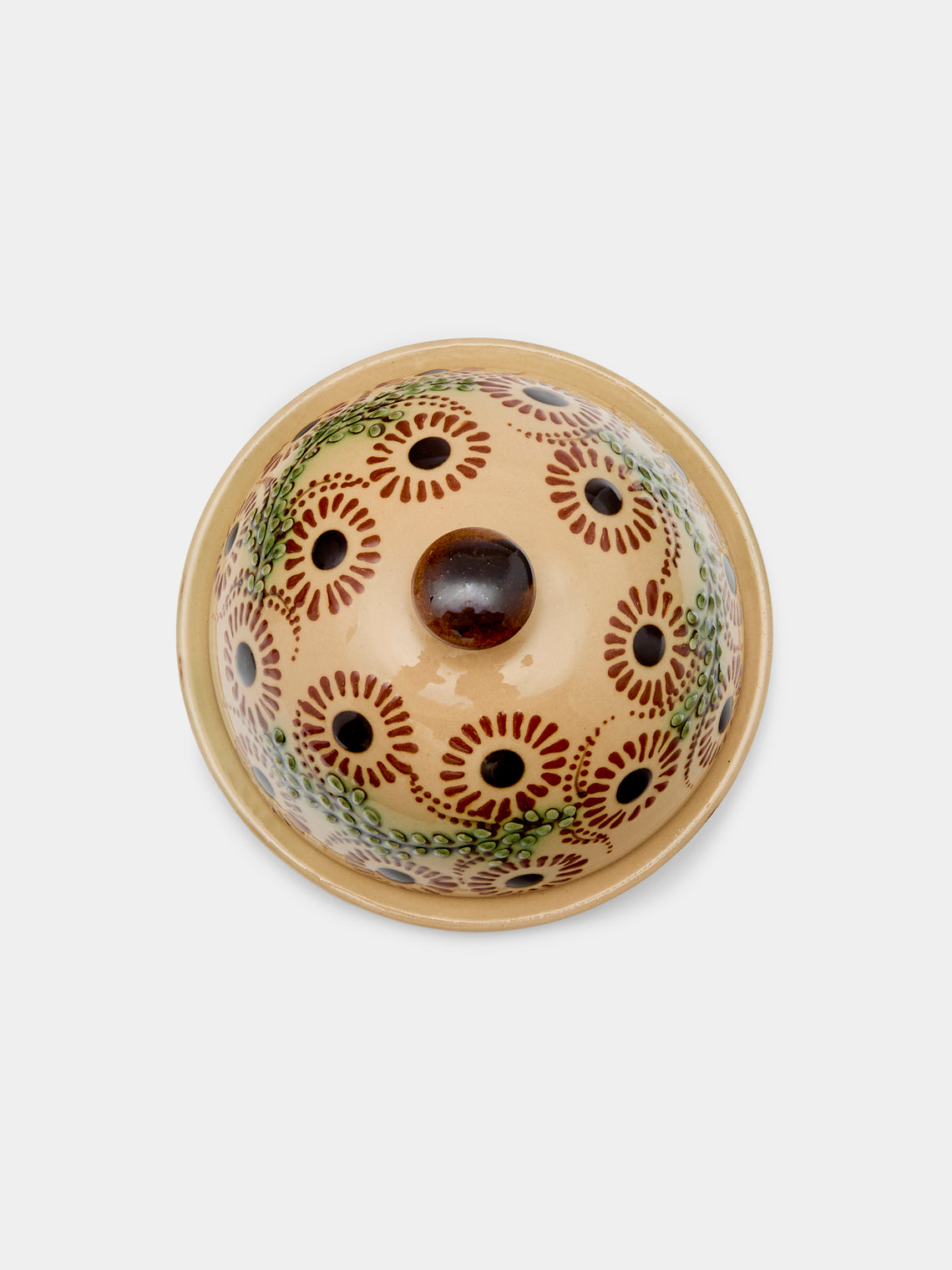 Poterie d’Évires - Flowers Hand-Painted Ceramic Small Butter Dish - Cream - ABASK