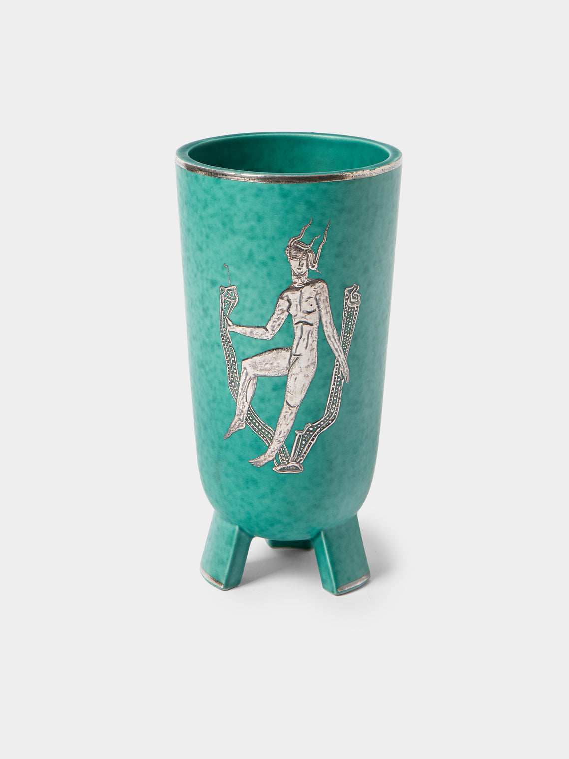 Antique and Vintage - 1930 Wilhelm Kåge Argenta Stoneware Vase (9in/22.5cm) - Blue - ABASK - 