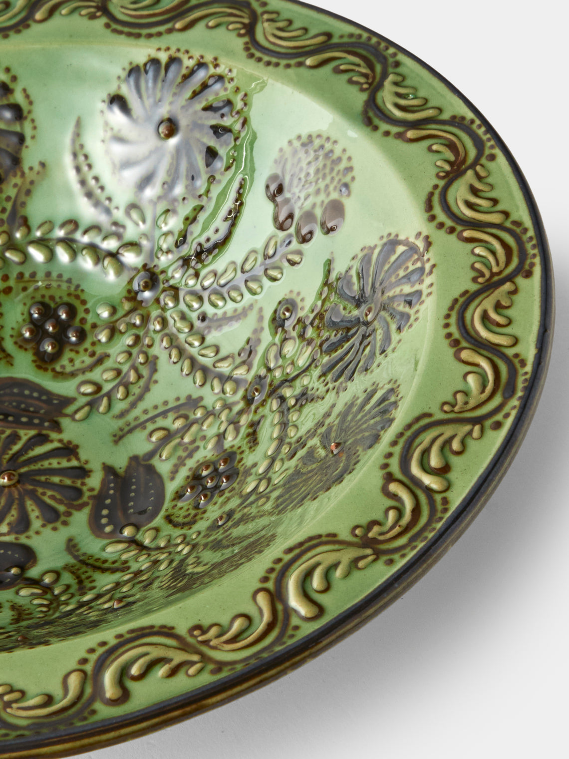 Poterie d’Évires - Flowers Hand-Painted Ceramic Small Serving Bowl - Green - ABASK