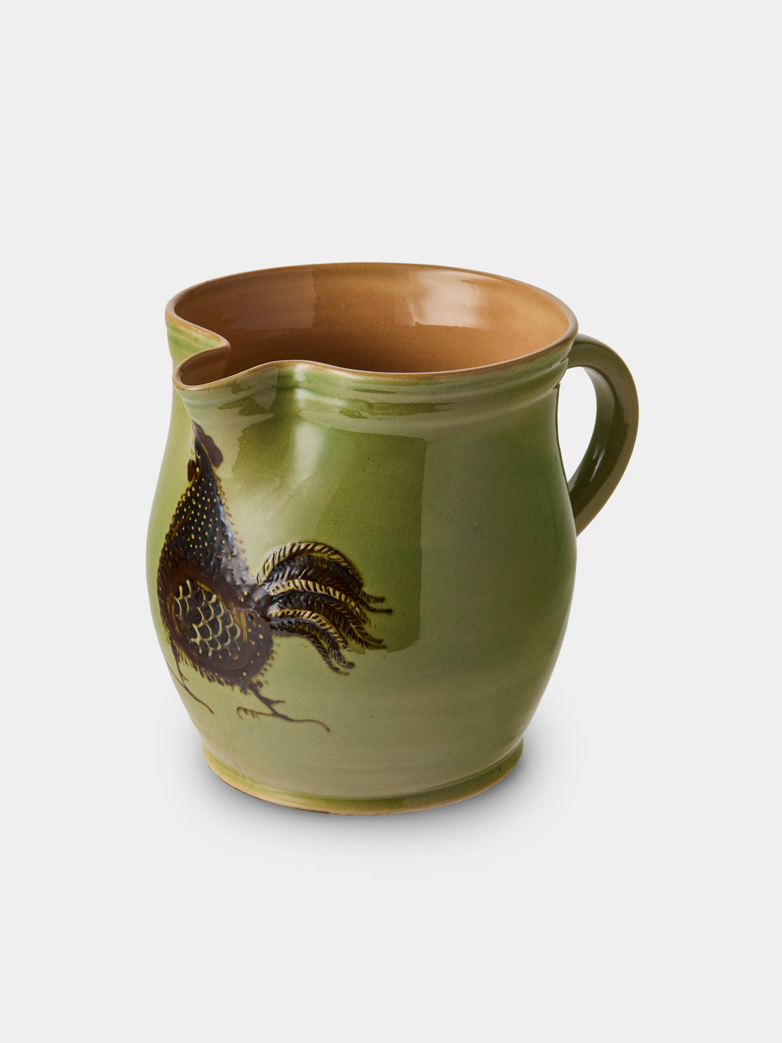 Poterie d’Évires - Chickens Hand-Painted Ceramic Medium Jug - Green - ABASK - 