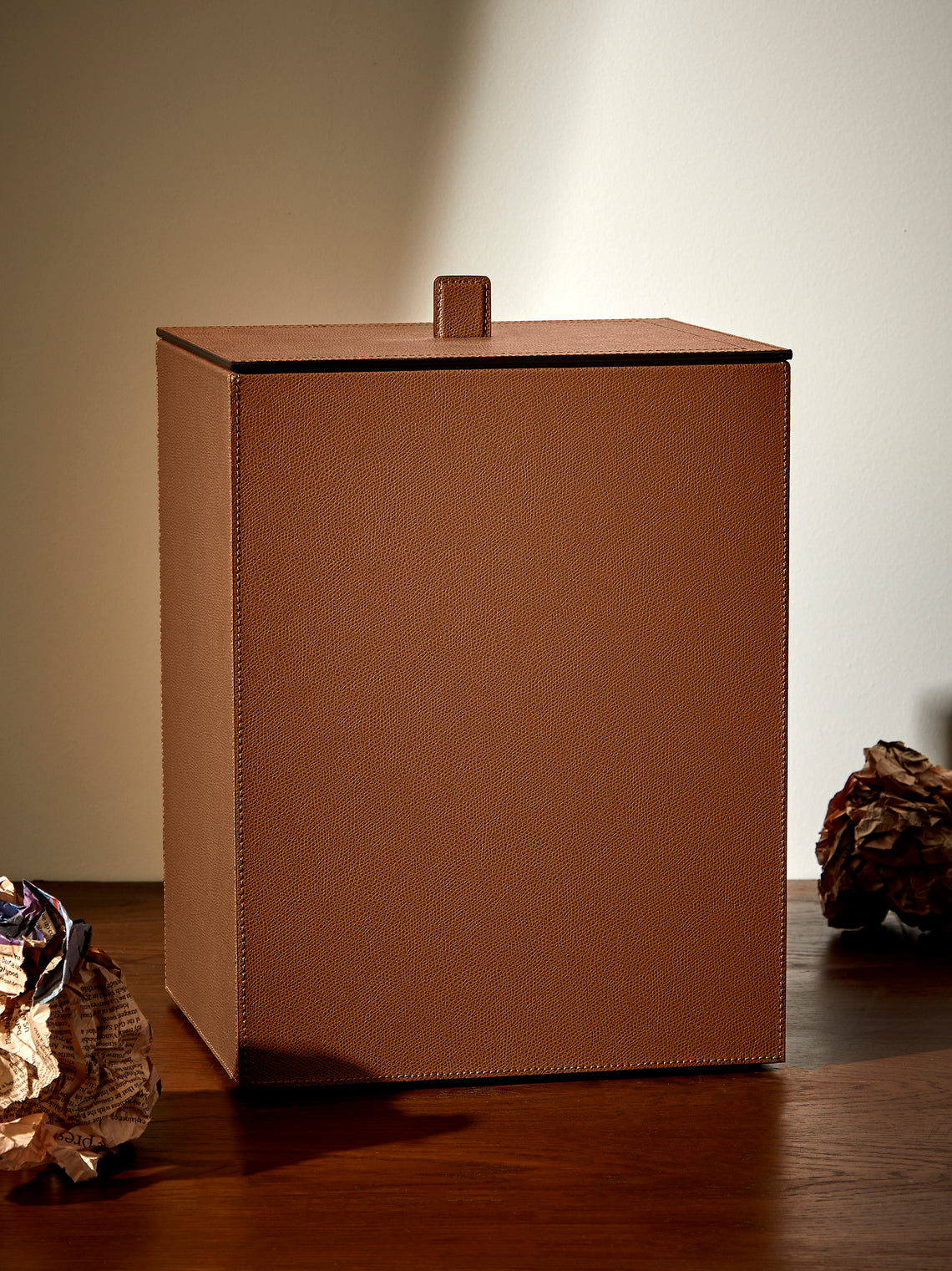 Giobagnara - Walter Leather Wastepaper Bin - Brown - ABASK