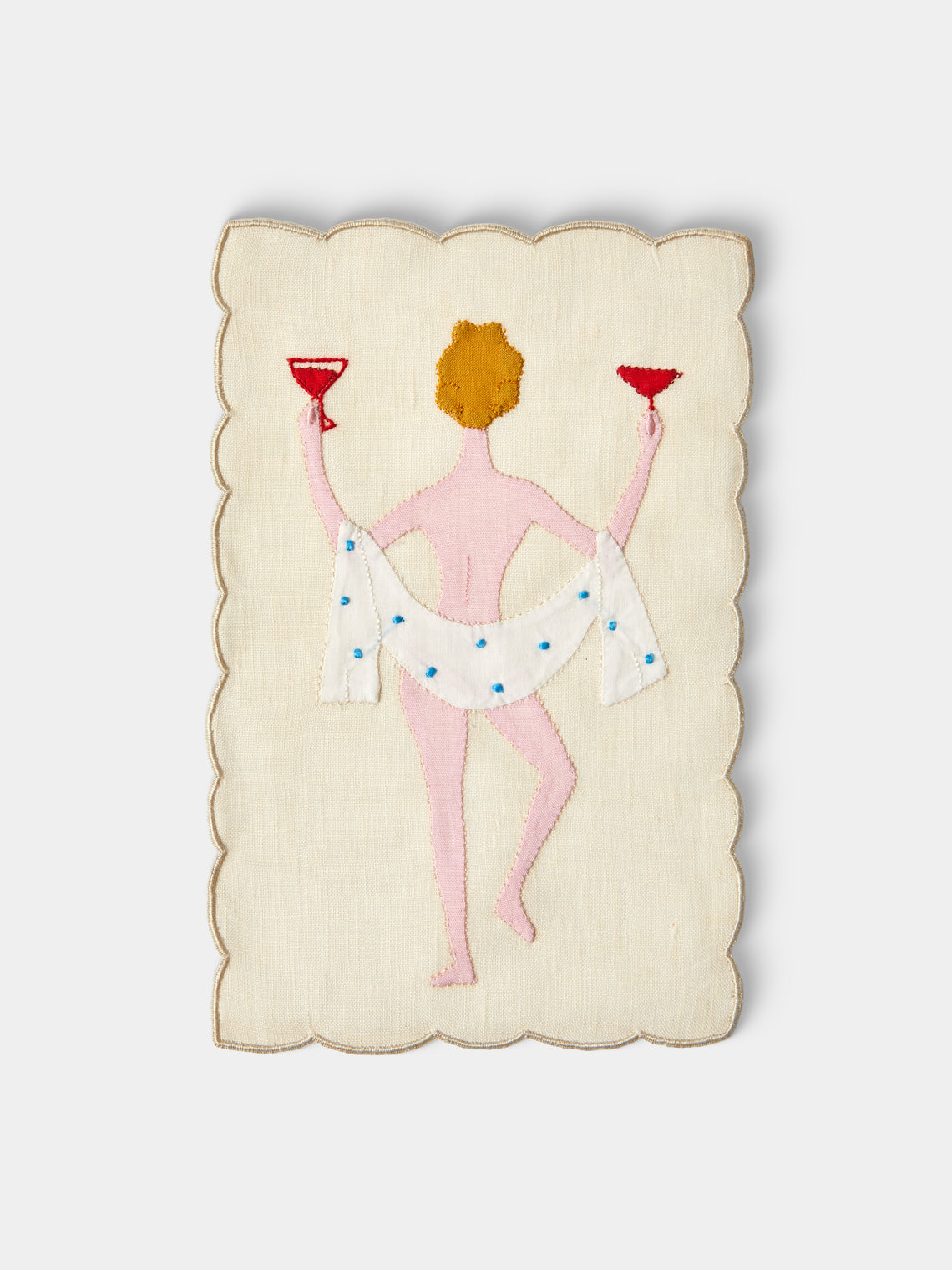Taf Firenze - | Set of 6 | "Chin Chin" Hand-Appliquéd Linen Cocktail Napkins - Cream - ABASK