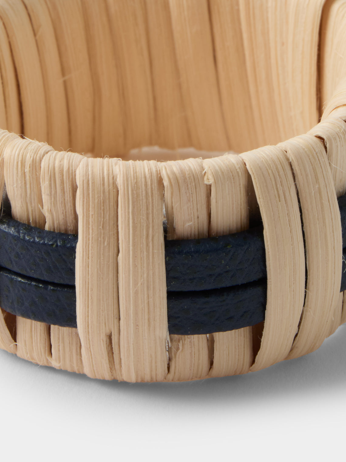 Pigment France - | Set of 4 | Anglet Leather and Rattan Napkin Rings - Blue - ABASK