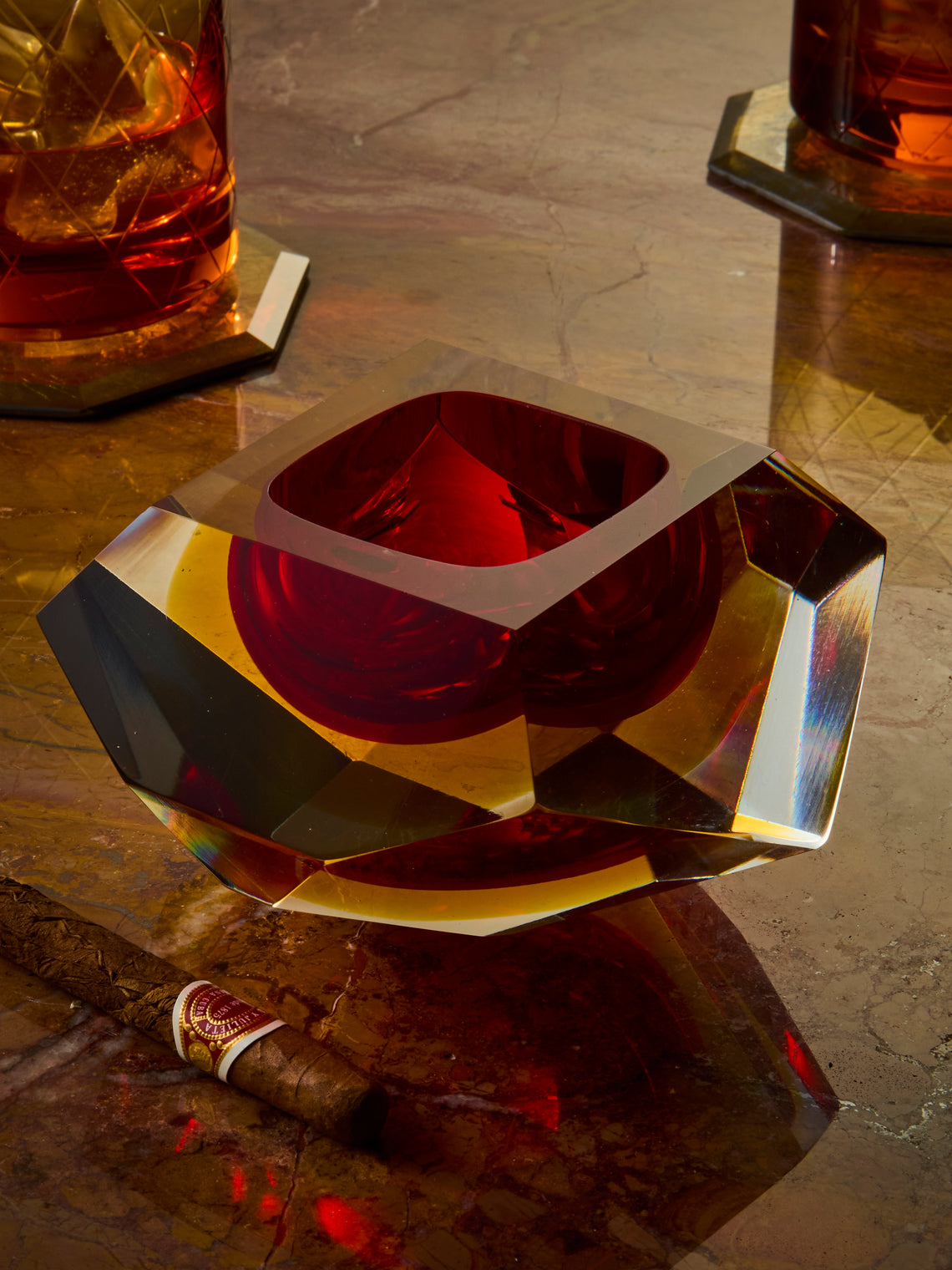 Antique and Vintage - 1970s Murano Glass Ashtray - Red - ABASK