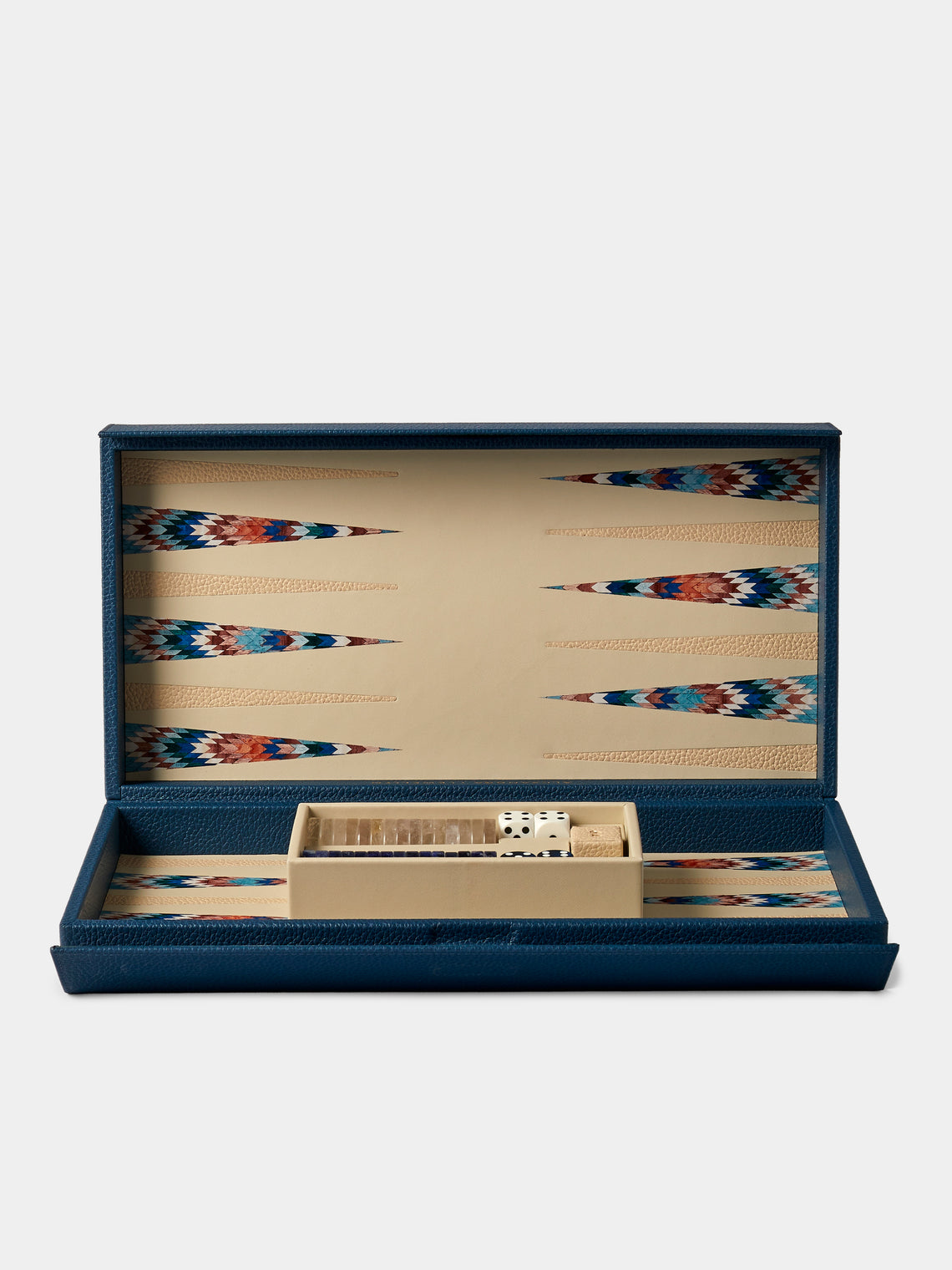 Alexandra Llewellyn - Blue Aztec Leather Travel Backgammon Set - Blue - ABASK