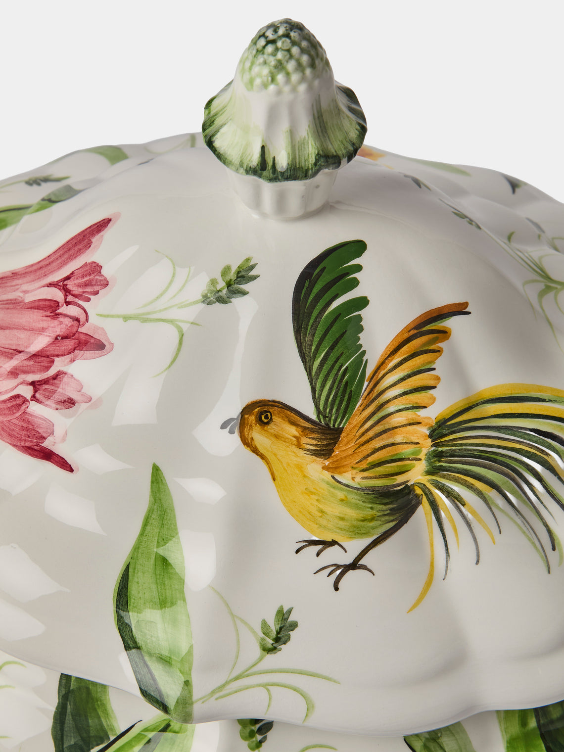 Fioravola - Birds and Tulips Hand-Painted Ceramic Tureen - White - ABASK