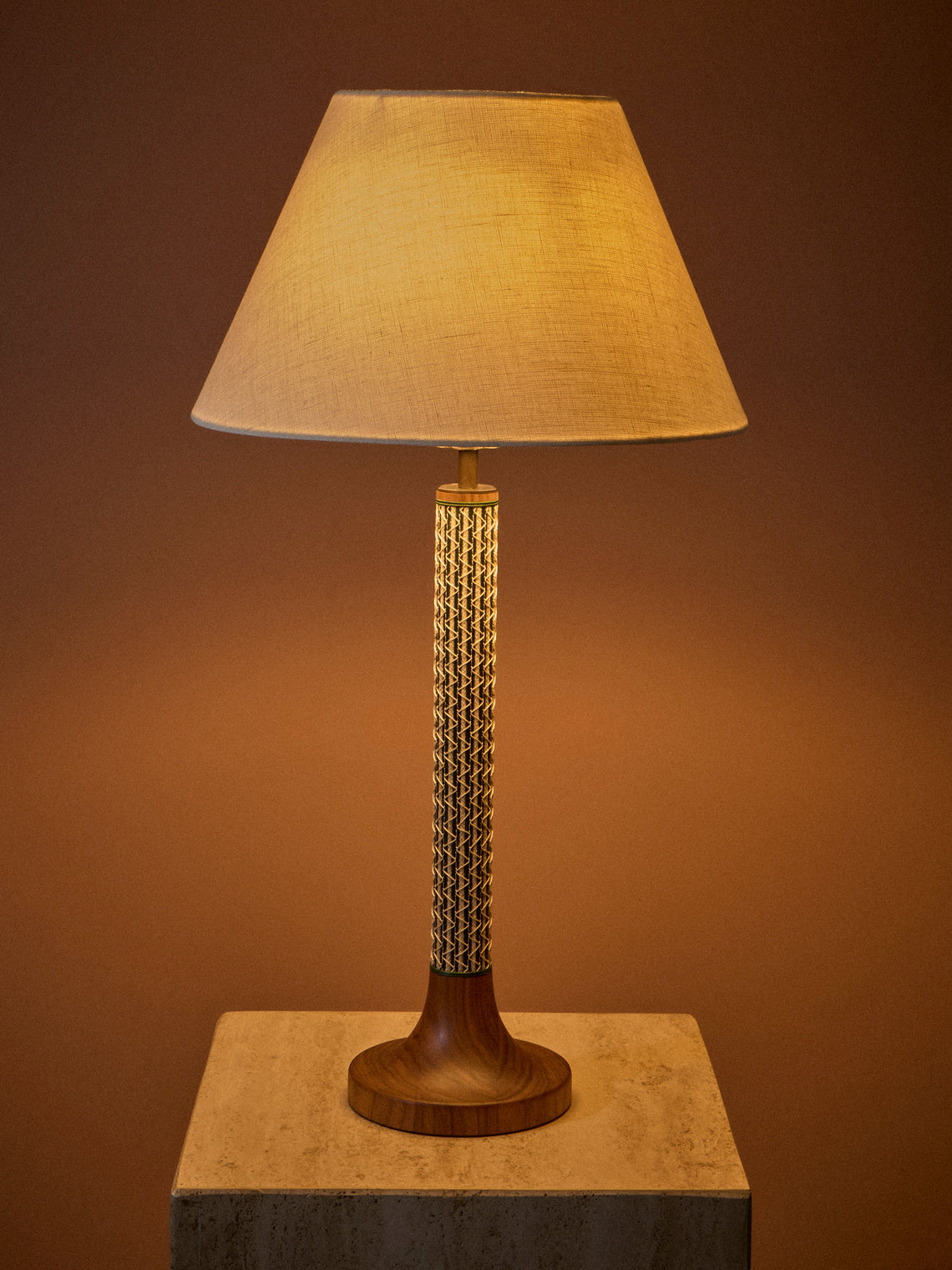 Aimee Betts - Ricasso Spindle Lace Walnut and Leather Table Lamp - Green - ABASK