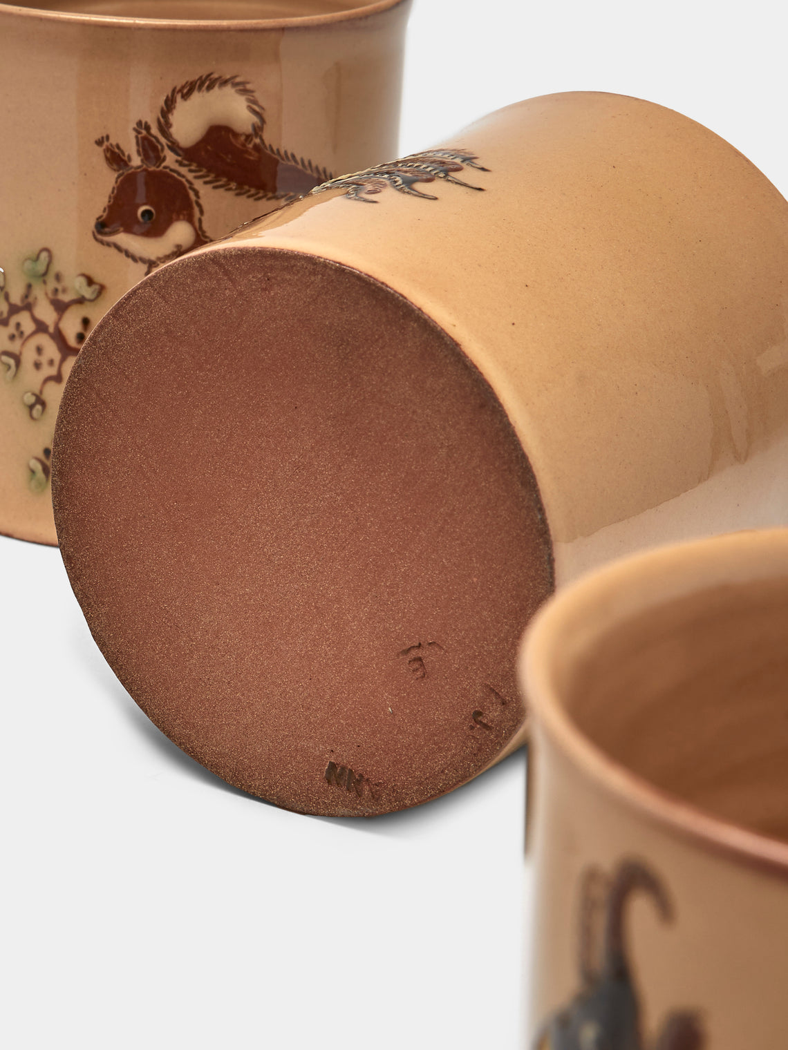 Poterie d’Évires - Animals Hand-Painted Ceramic Mugs (Set of 4) - Cream - ABASK